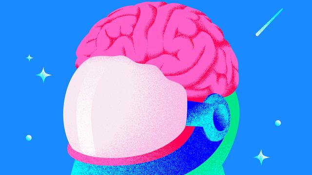 Deep Science - Die Psychonauten. Die Podcast-Illustration zeigt in bunten, unnatürlichen Farben einen gezeichneten Astronautenhelm, aus dessen Oberseite ein Gehirn herausragt Deep Science - Die Psychonauten. Die Podcast-Illustration zeigt in bunten, unnatürlichen Farben einen gezeichneten Astronautenhelm, aus dessen Oberseite ein Gehirn herausragt