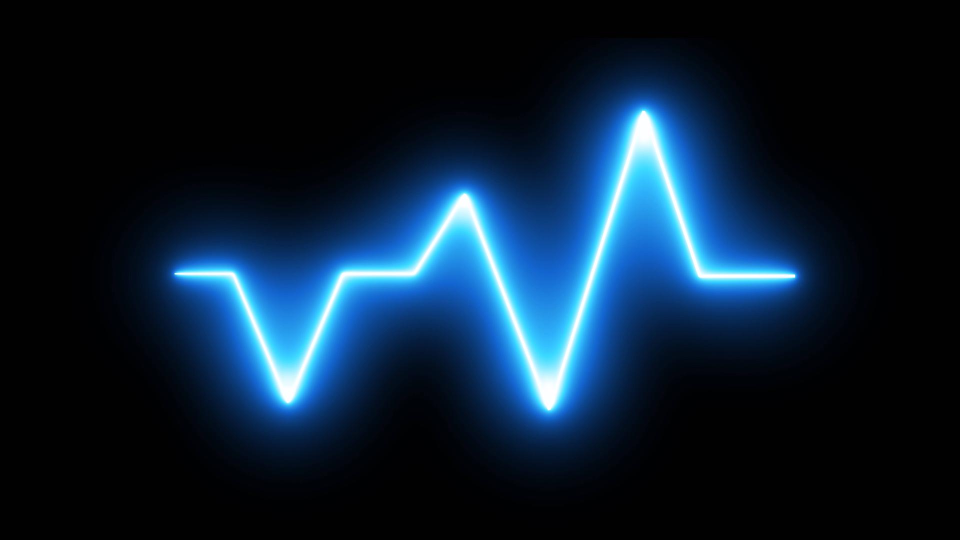 Grafik eines EKGs, die einen blauen Herzschlag vor schwarzem Hintergrund zeigt.