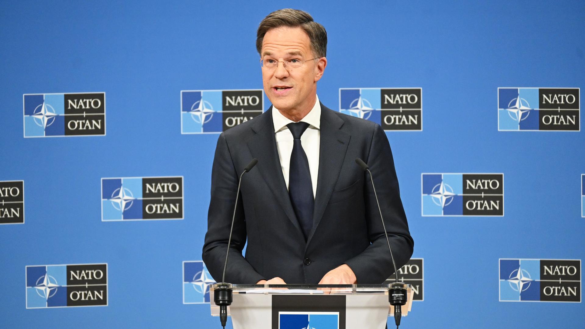Nato-Generalsekretär Mark Rutte spricht im Nato-Hauptquartier. Nato-Generalsekretär Mark Rutte spricht im Nato-Hauptquartier.