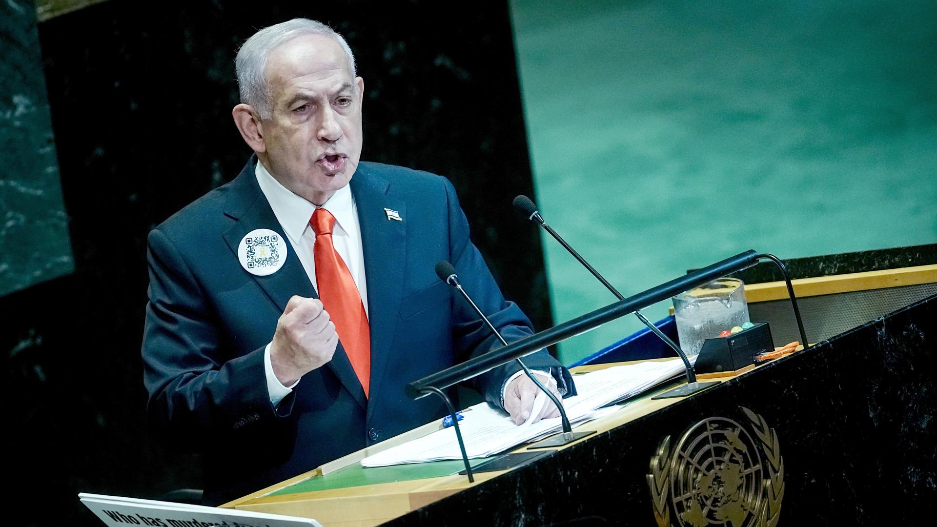Benjamin Netanjahu, Ministerpräsident von Israel, spricht bei der Generaldebatte der UN-Vollversammlung
