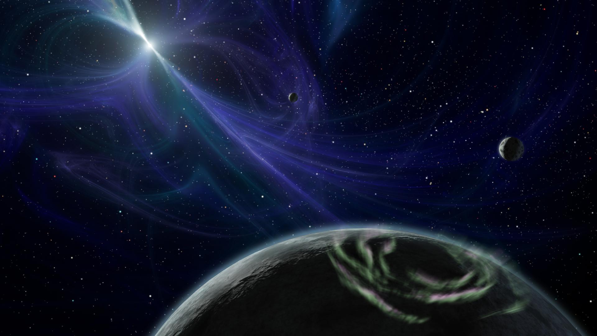 Drei Planeten und ein Pulsar – künstlerischer Eindruck der ersten bestätigten Planeten