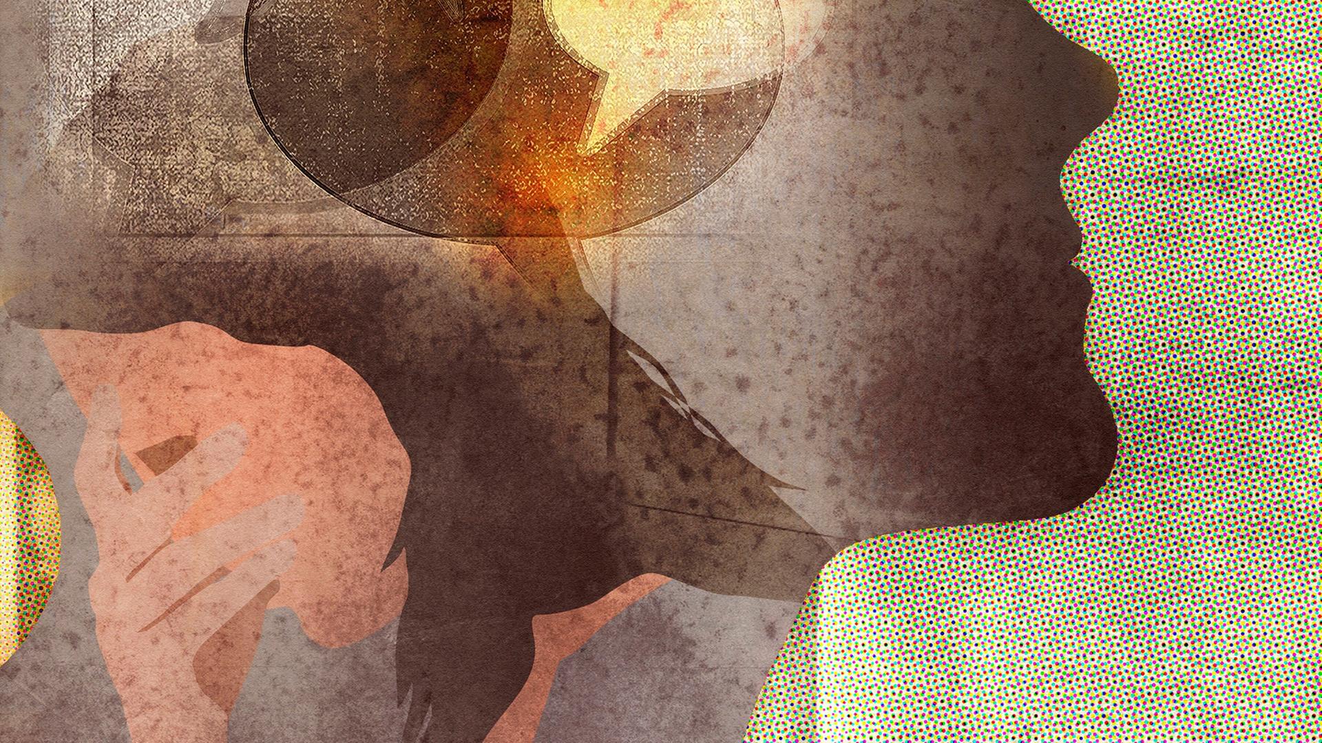 Illustration einer jungen Frau. Verzweifelung und reden bzw. Zukunftsangst drückt das Bild aus.