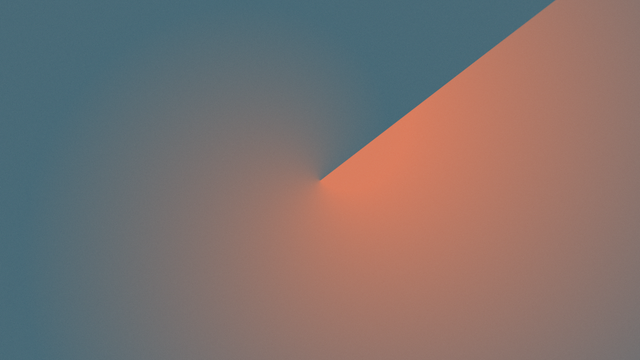 Zu sehen ist eine zweigeteilte Farbfläche die zwischen einem Blau- und Orangeton changiert. Die Farben mischen sich dabei im unteren Drittel.